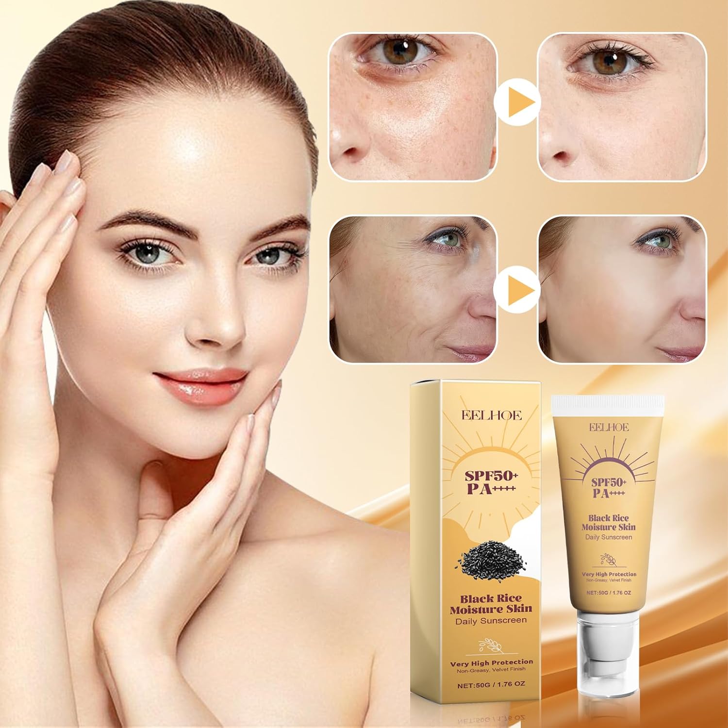 Écran Solaire Hydratant au Riz Noir SPF 50+ : Protection Haute Performance & Éclat Naturel (50g)